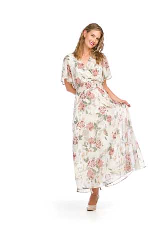PD-16635 - FLORAL SHORT SLEEVE MAXI DRESS WITH ELASTIC WAIST - Colors: AS SHOWN - Available Sizes:XS-XXL - Catalog Page:2 